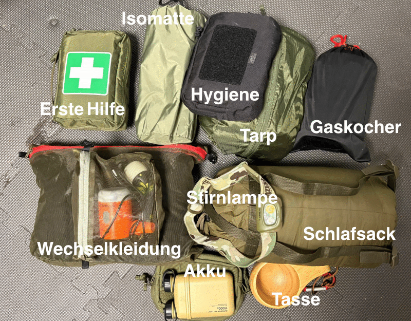 Durch die einzelnen Taschen bleibt die Ausrüstung auch bei Dunkelheit übersichtlich und griffbereit. Equipment